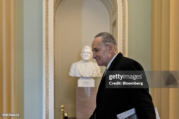 Senate Minority Leader Chuck Schumer, a Democrat from New York, walks to his office at the U.S. Capitol in Washington, D.C., U.S., on Monday, Jan....