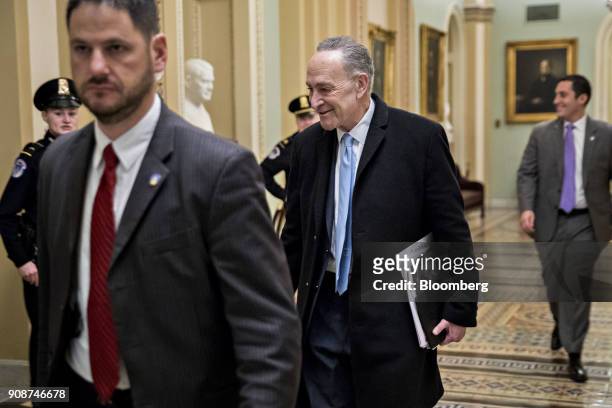 Senate Minority Leader Chuck Schumer, a Democrat from New York, walks to his office at the U.S. Capitol in Washington, D.C., U.S., on Monday, Jan....