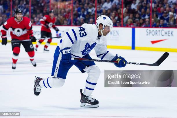 Toronto Maple Leafs Center Nazem Kadri applies pressure on the forecheck during third period National Hockey League action between the Toronto Maple...