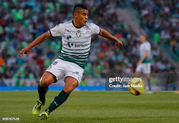 Osvaldo Martinez of Santos drives the ball during the third round match between Santos Laguna and Monarcas as part of Torneo Clausura 2018 Liga MX at...