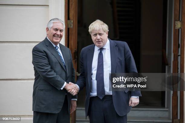 British Foreign Secretary Boris Johnson meets his US counterpart Rex Tillerson at Mr Johnson's grace and favour home in central London on January 22,...