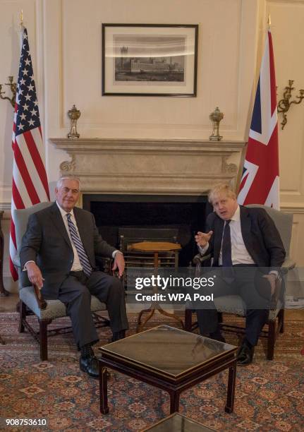 British Foreign Secretary Boris Johnson meets his US counterpart Rex Tillerson at Mr Johnson's grace and favour home in central London on January 22,...