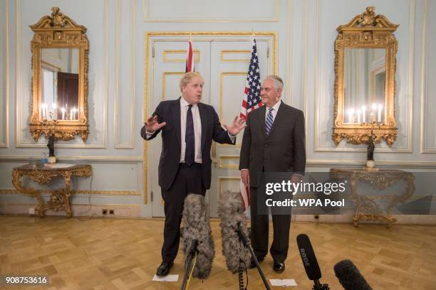 British Foreign Secretary Boris Johnson and his US counterpart Rex Tillerson at Mr Johnson's grace and favour home in central London on January 22,...