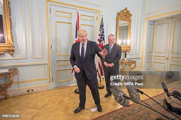 British Foreign Secretary Boris Johnson and his US counterpart Rex Tillerson at Mr Johnson's grace and favour home in central London on January 22,...