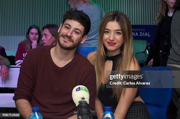 Singers Cepeda and Mimi attend Cadena Dial Awards press conference on January 22, 2018 in Madrid, Spain.