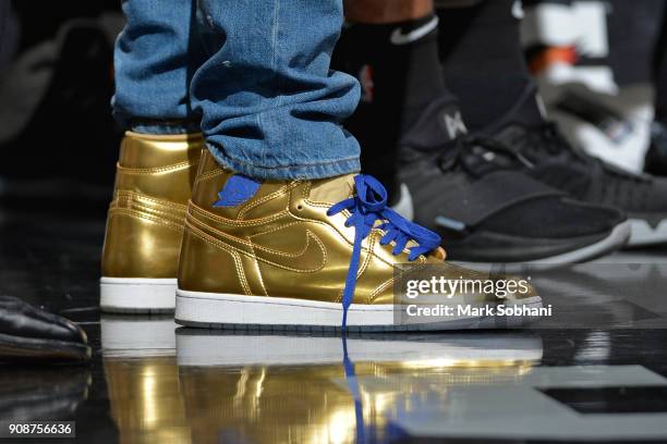 The sneakers of Kawhi Leonard of the San Antonio Spurs during the game against the Indiana Pacers on January 21, 2018 at the AT&T Center in San...