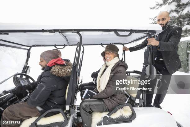 Christine Lagarde, managing director of the International Monetary Fund , uses an electric cart to be move between venues ahead of the World Economic...