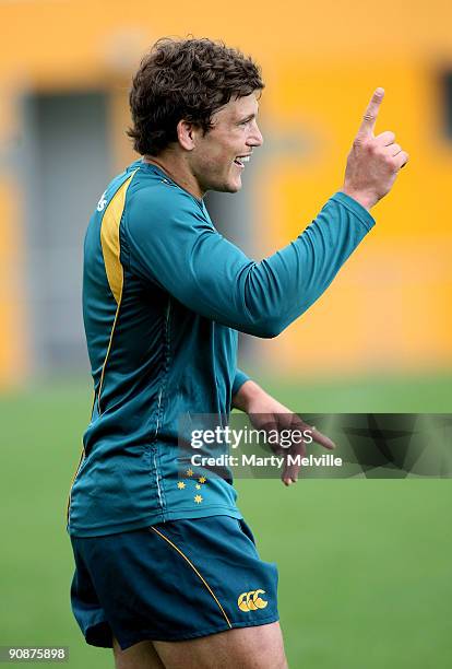 Luke Burgess of the Wallabies trains during an Australian Wallabies training session held at Porirua Park on September 17, 2009 in Wellington, New...