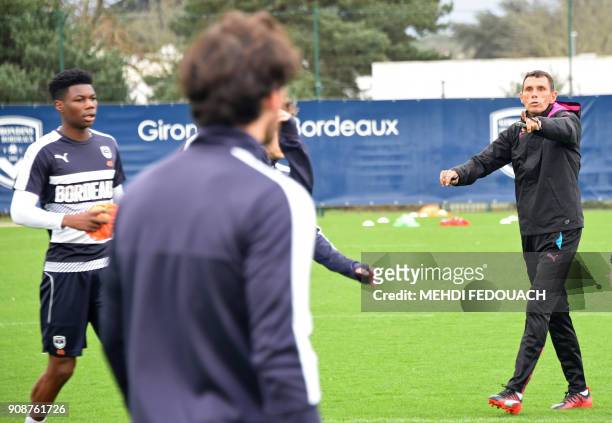 France's Ligue 1 football club Bordeaux Girondins Uruguayan new head coach Gustavo Poyet reacts during his first training session as coach on January...