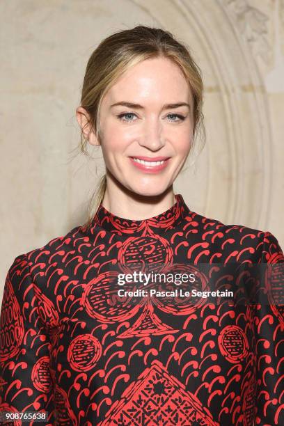 Emily Blunt attends the Christian Dior Haute Couture Spring Summer 2018 show as part of Paris Fashion Week on January 22, 2018 in Paris, France.