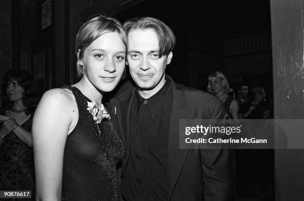 American actor and director Steve Buscemi poses for a photo with American actress Chloe Sevigny at a party for the premiere of his film "Trees...