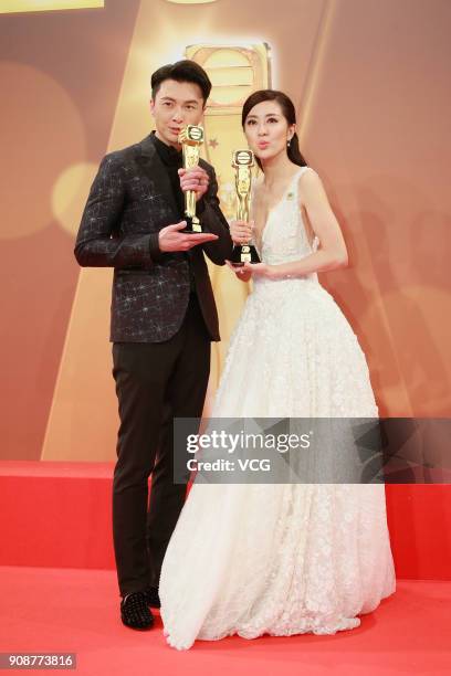 Actress Natalie Tong and actor Vincent Wong attend the 2017 TVB Anniversary Awards at TVB City on January 21, 2018 in Hong Kong, Hong Kong.