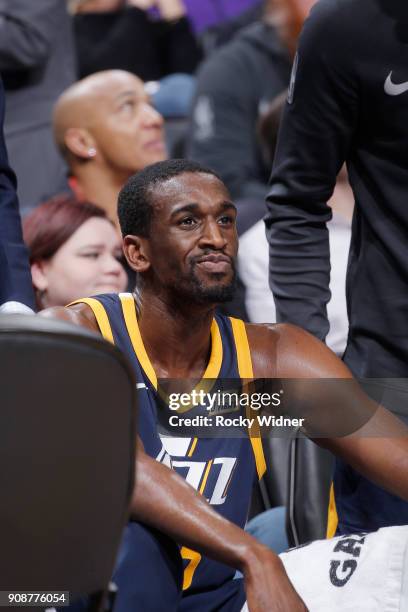 Ekpe Udoh of the Utah Jazz looks on during the game against the Sacramento Kings on January 17, 2018 at Golden 1 Center in Sacramento, California....