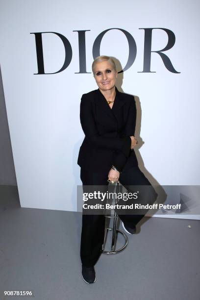 Stylist Maria Grazia Chiuri poses after the Christian Dior Haute Couture Spring Summer 2018 show as part of Paris Fashion Week on January 22, 2018 in...