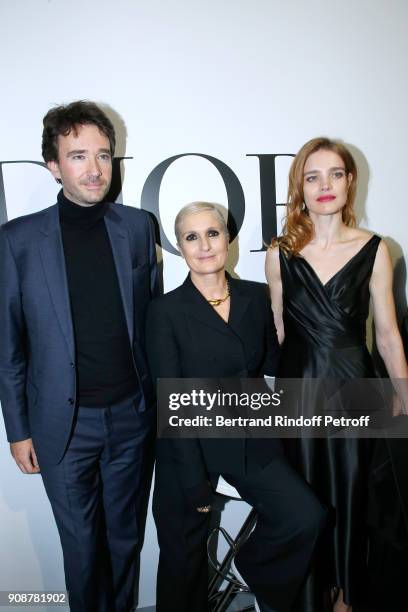 Antoine Arnault, Stylist Maria Grazia Chiuri and Natalia Vodianova pose after the Christian Dior Haute Couture Spring Summer 2018 show as part of...