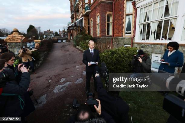 Leader Henry Bolton addresses the assembled media outside the Grand Hotel on January 22, 2018 in Folkestone, England. Mr Bolton yesterday lost a vote...