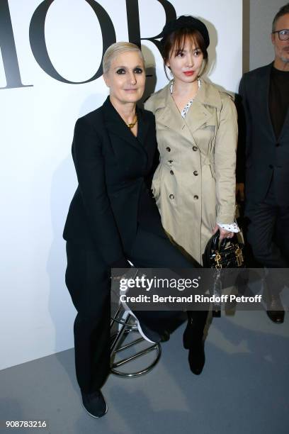 Stylist Maria Grazia Chiuri and Song Hye-kyo pose after the Christian Dior Haute Couture Spring Summer 2018 show as part of Paris Fashion Week on...