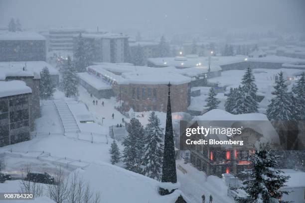 Snow covers the Congress Center during heavy snowfall ahead of the World Economic Forum in Davos, Switzerland, on Monday, Jan. 22, 2018. World...