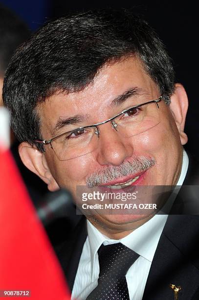 Turkish Foreign Minister Ahmet Davutoglu attends a Turkey-Iraq strategic cooperation meeting in Istanbul, on September 17, 2009. The foreign...