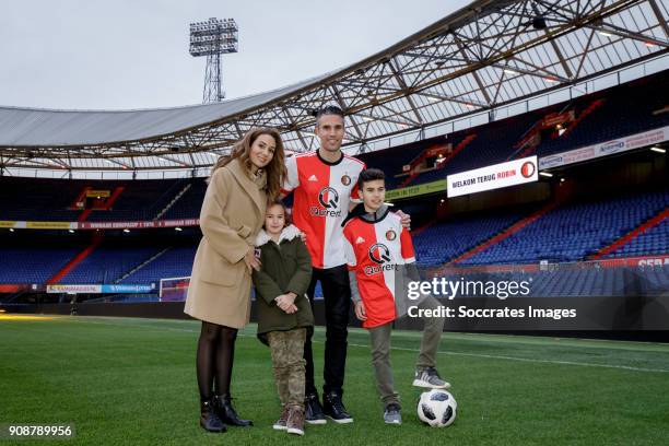 Presentation of Robin van Persie at Feyenoord with family Bouchra van Persie, Shaqueel Van persie, Dina Layla van persie during the Presentation of...