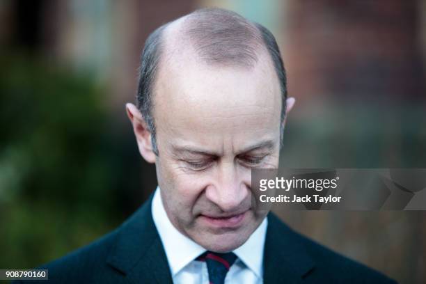 Leader Henry Bolton addresses the assembled media outside the Grand Hotel on January 22, 2018 in Folkestone, England. Mr Bolton has lost a vote of...