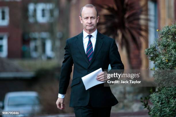 Leader Henry Bolton addresses the assembled media outside the Grand Hotel on January 22, 2018 in Folkestone, England. Mr Bolton has lost a vote of...