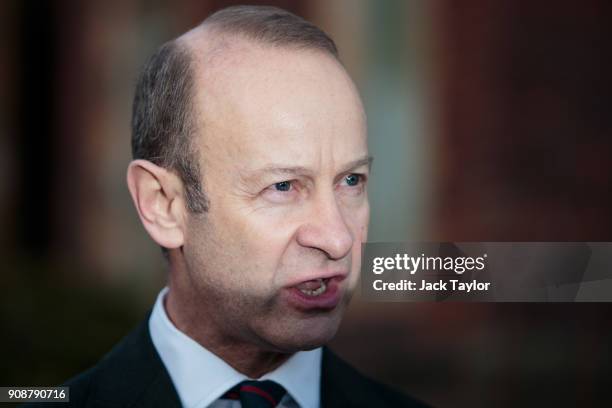 Leader Henry Bolton addresses the assembled media outside the Grand Hotel on January 22, 2018 in Folkestone, England. Mr Bolton has lost a vote of...