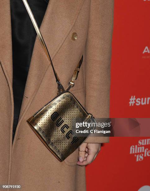 Hari Nef, purse detail, attends the 'Assassination Nation' Premiere during the 2018 Sundance Film Festival at Park City Library on January 21, 2018...