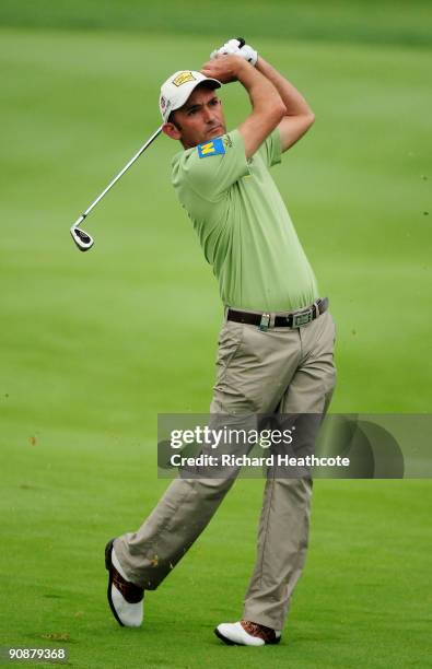 Markus Brier of Austria plays into the 16th green during the first round of the Austrian Golf Open at Fontana Golf Club on September 17, 2009 in...