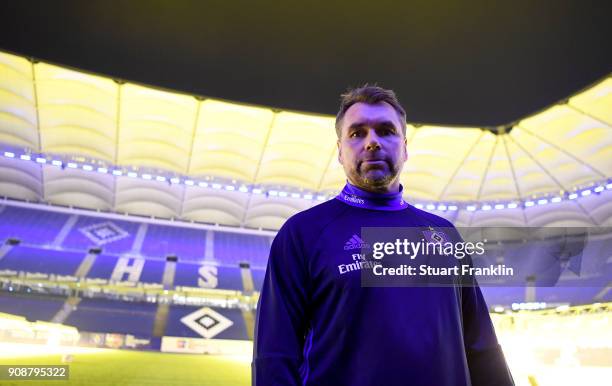 Bernd Hollerbach, new head coach of Hamburger SV poses for a picture after a press conference of Hamburger SV at Volksparkstadion on January 22, 2018...