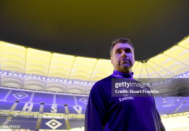 Bernd Hollerbach, new head coach of Hamburger SV poses for a picture after a press conference of Hamburger SV at Volksparkstadion on January 22, 2018...