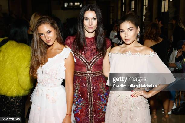 Kristina Krayt, Paola Turani and Karina Nigay attend the Georges Hobeika Haute Couture Spring Summer 2018 show as part of Paris Fashion Week on...
