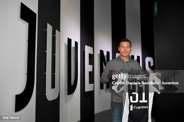 Muay Thai World Champion Sudsakorn Sor Klinmee before the Serie A match between Juventus and Genoa CFC at Allianz Stadium on January 22, 2018 in...