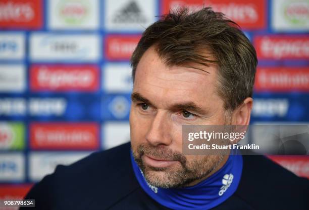 Bernd Hollerbach, new head coach of Hamburger SV talks to the media during a press conference of Hamburger SV at Volksparkstadion on January 22, 2018...