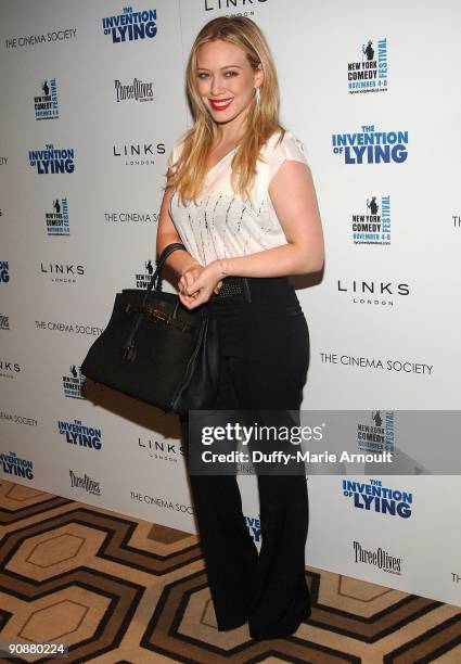 Singer/Actress Hilary Duff attends the Cinema Society & Links Of London screening of "The Invention of Lying" at Tribeca Grand Screening Room on...