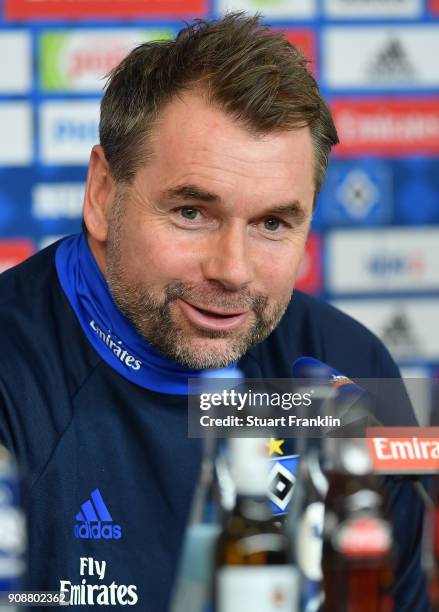 Bernd Hollerbach, new head coach of Hamburger SV talks to the media during a press conference of Hamburger SV at Volksparkstadion on January 22, 2018...