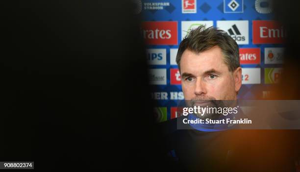 Bernd Hollerbach, new head coach of Hamburger SV talks to the media during a press conference of Hamburger SV at Volksparkstadion on January 22, 2018...