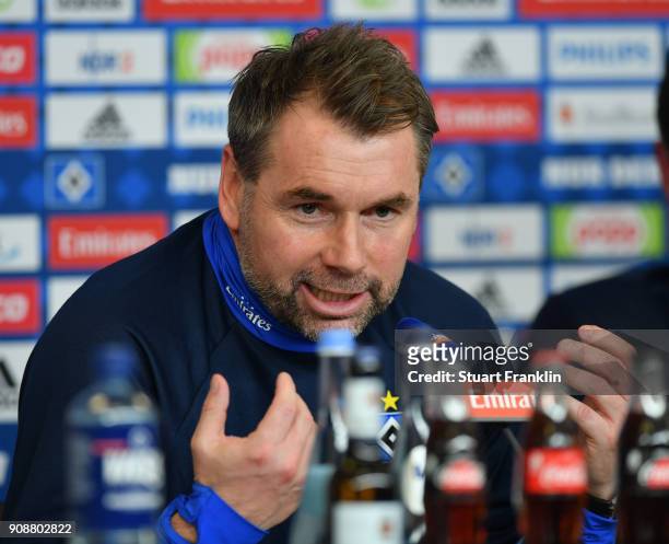 Bernd Hollerbach, new head coach of Hamburger SV talks to the media during a press conference of Hamburger SV at Volksparkstadion on January 22, 2018...