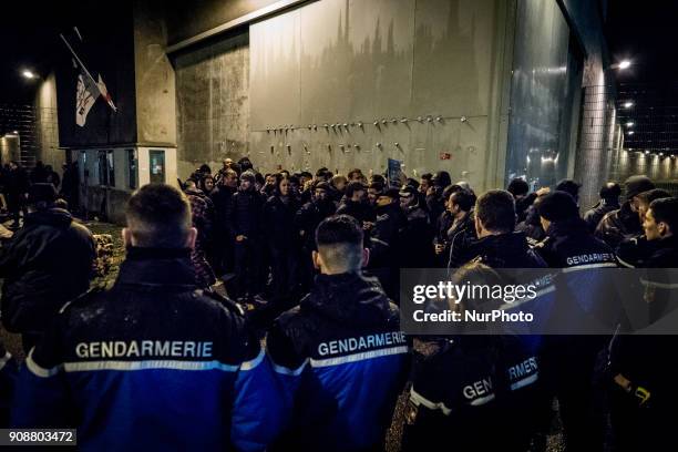 Blockade of the Corbas prison near Lyon, France, on January 22, 2018. Demonstrations took place all over France after the assault of guards in the...