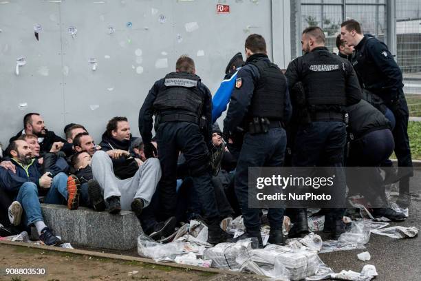 Blockade of the Corbas prison near Lyon, France, on January 22, 2018. Demonstrations took place all over France after the assault of guards in the...