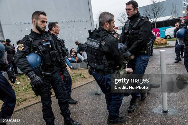 Blockade of the Corbas prison near Lyon, France, on January 22, 2018. Demonstrations took place all over France after the assault of guards in the...