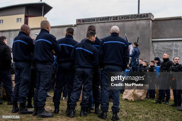 Blockade of the Corbas prison near Lyon, France, on January 22, 2018. Demonstrations took place all over France after the assault of guards in the...