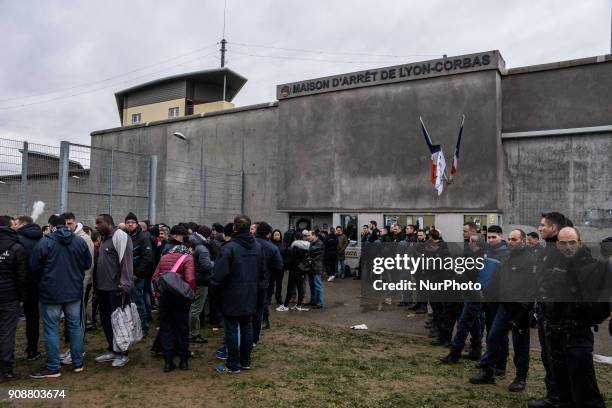 Blockade of the Corbas prison near Lyon, France, on January 22, 2018. Demonstrations took place all over France after the assault of guards in the...