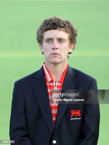 Tommy Fleetwood of England and the Great Britain and Ireland Team at the closing ceremony after the final afternoon singles matches on the East...