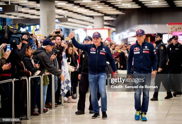 Winners of 2018 Dakar Rally, Carlos Sainz and co-driver Lucas Cruz of Spain arrive at Madrid airport on January 22, 2018 in Madrid, Spain.