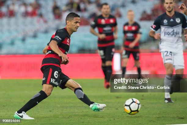 January 19: Marcelo Carrusca of the Wanderers passes the ball in his fist match for the Wanderers during the round 17 A-League match between the...