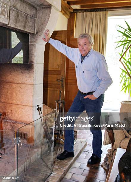 Actor Alain Delon is photographed for Paris Match at his villa at Douchy Val de Loire on December 19 France.