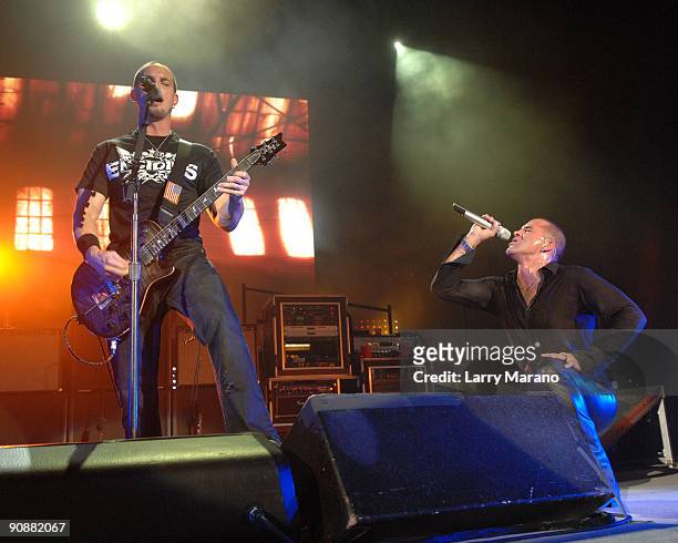 Mark Tremonti and Scott Stapp of Creed perform at Cruzan Amphitheatre on September 16, 2009 in West Palm Beach, Florida.