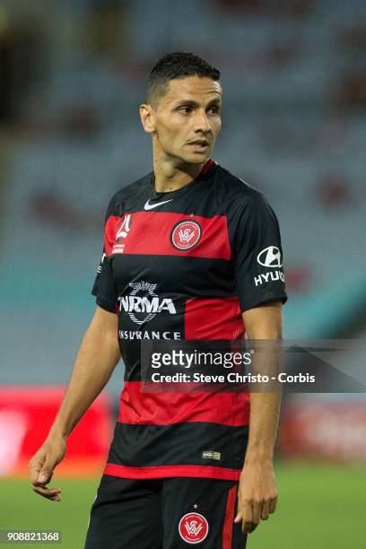 January 19: Marcelo Carrusca of the Wanderers walks to take a corner during the round 17 A-League match between the Western Sydney Wanderers and...