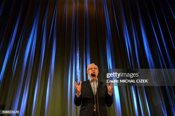 Jiri Drahos, former head of the Czech Academy of Sciences and candidate for the presidential election, delivers a speech to his supporters on January...